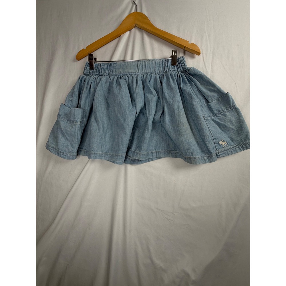 Abercrombie & Fitch Denim Mini Skirt Large Blue Elastic Waist Pockets Logo